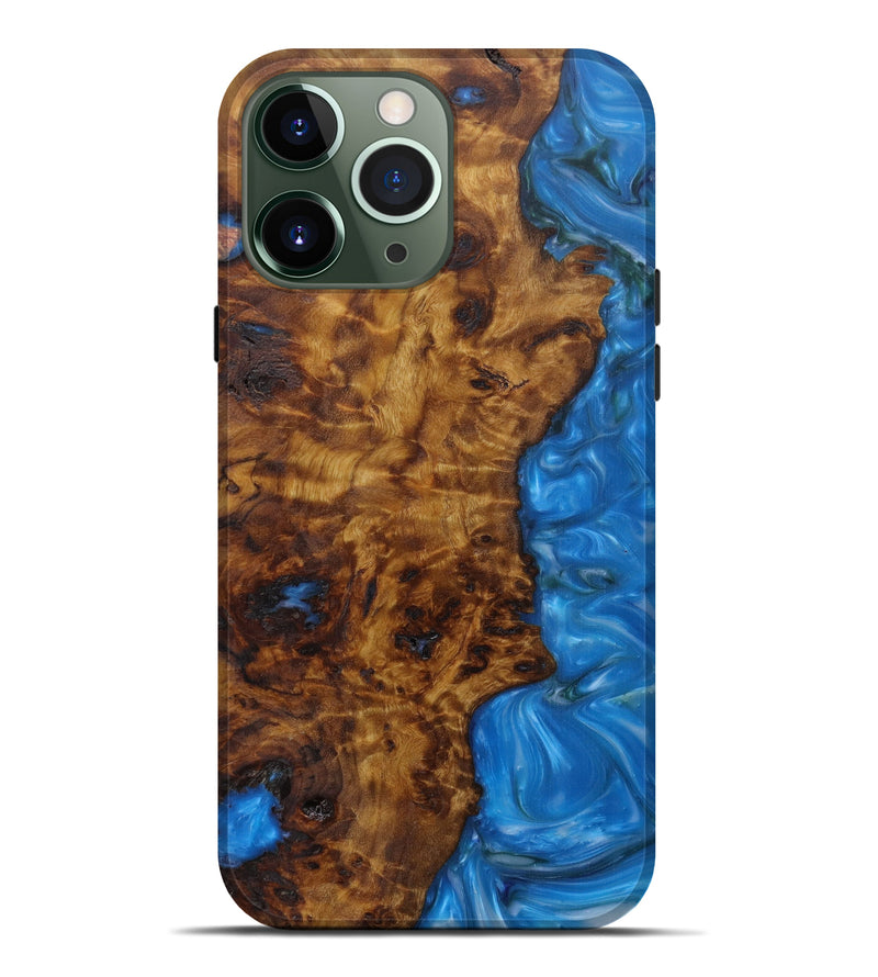 iPhone 13 Pro Max Wood+Resin Live Edge Phone Case - Riaz (Light Blue, 593323)