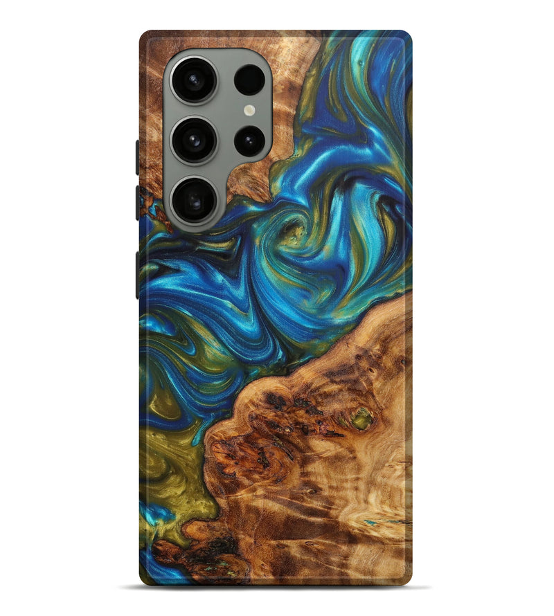 Galaxy S23 Ultra Wood+Resin Live Edge Phone Case - Anna (Teal & Gold, 637360)