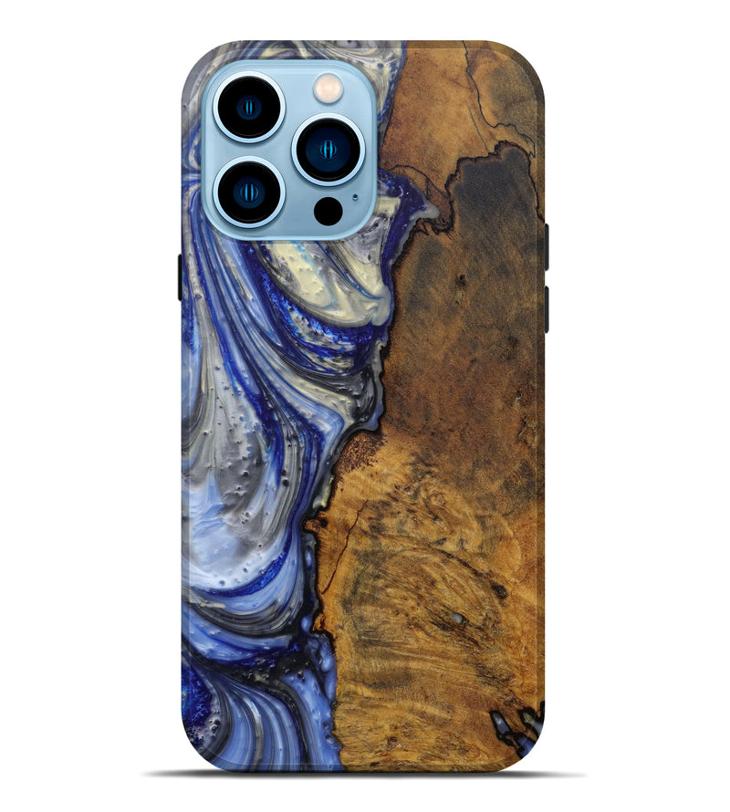 iPhone 14 Pro Max Wood+Resin Live Edge Phone Case - Desiri (Light Blue, 595976)