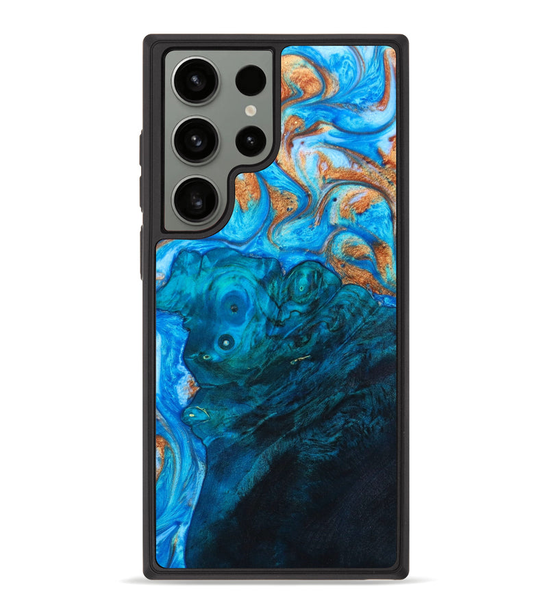 Galaxy S23 Ultra Wood+Resin Phone Case - Kellen (Teal & Gold, 635976)