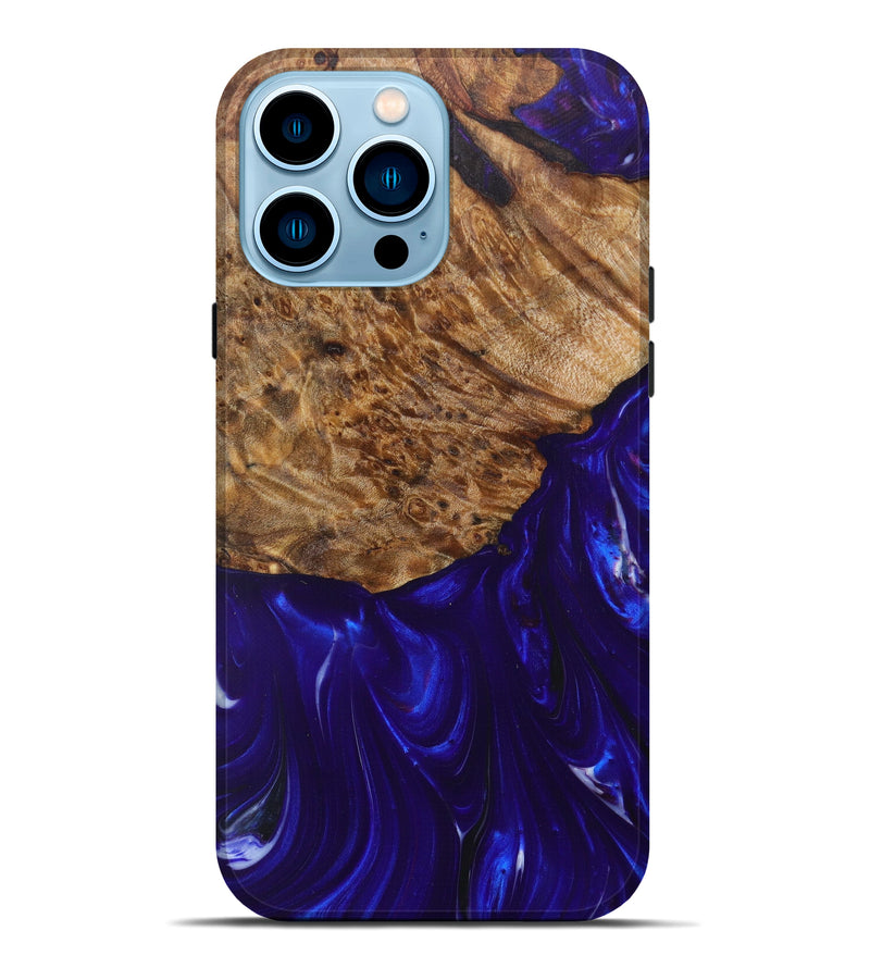 iPhone 14 Pro Max Wood+Resin Live Edge Phone Case - Frances (Blue, 616929)