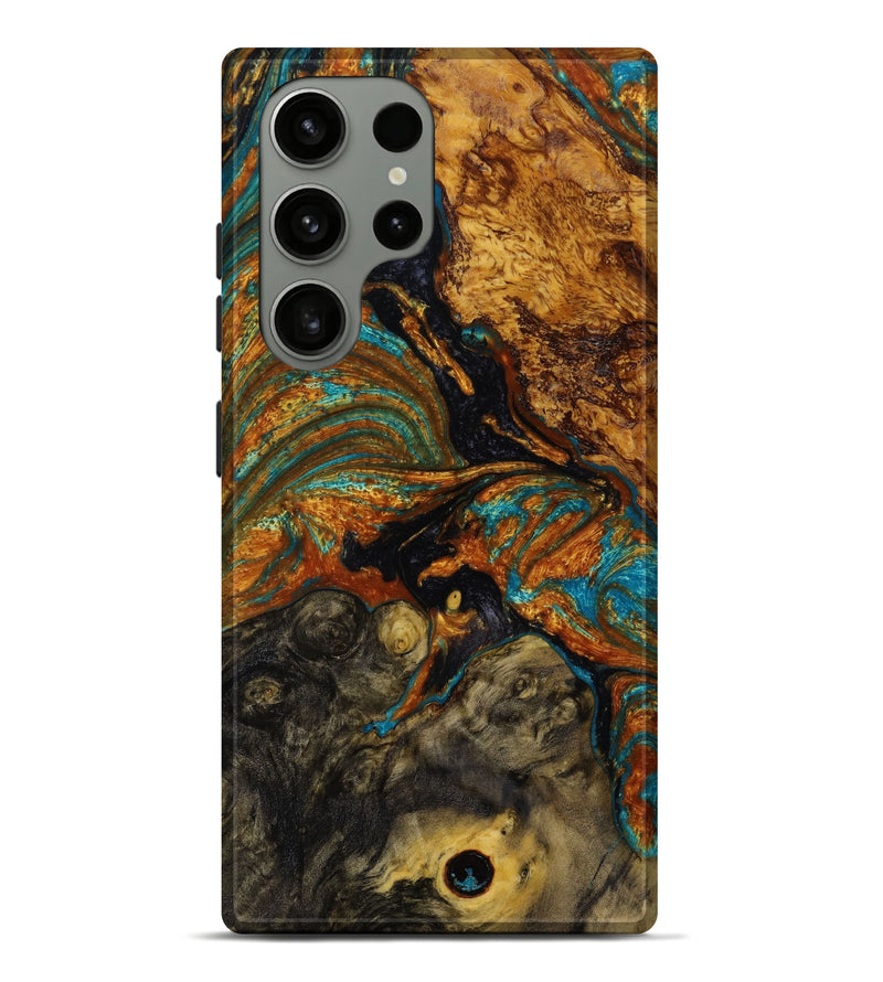Galaxy S23 Ultra Wood+Resin Live Edge Phone Case - Patricia (Teal & Gold, 646327)