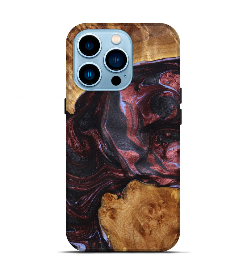 iPhone 14 Pro Wood+Resin Live Edge Phone Case - Fikre (Red, 633847)
