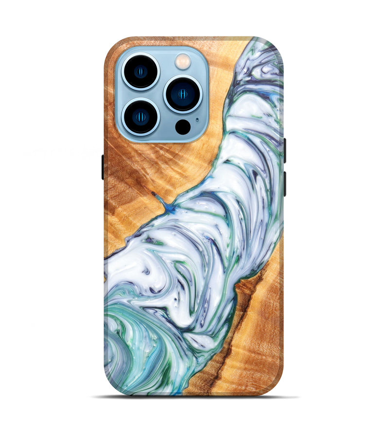 iPhone 14 Pro Wood+Resin Live Edge Phone Case - Scott (Dark Green, 611105)
