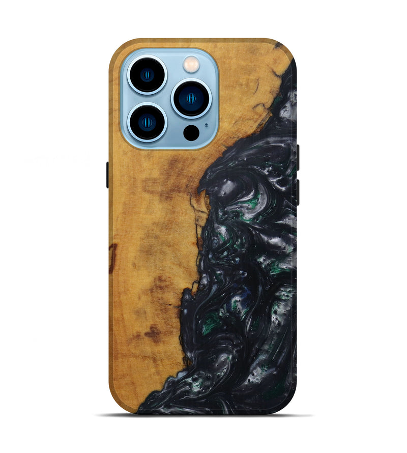 iPhone 14 Pro Wood+Resin Live Edge Phone Case - Pradeep (Pure Black, 596602)