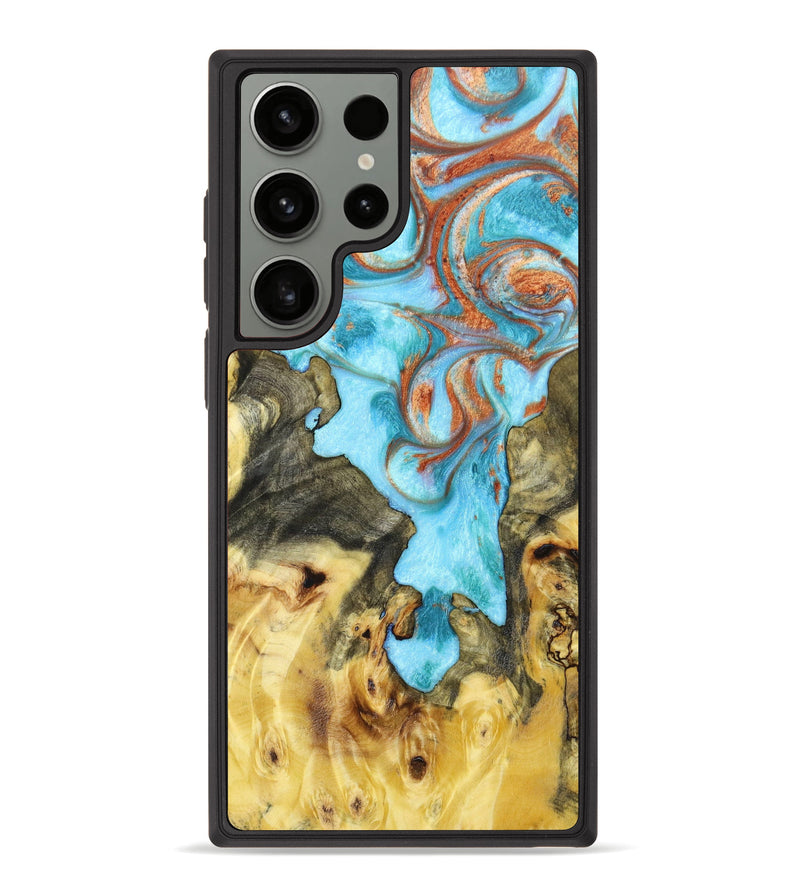 Galaxy S23 Ultra Wood+Resin Phone Case - Roderick (Teal & Gold, 625565)