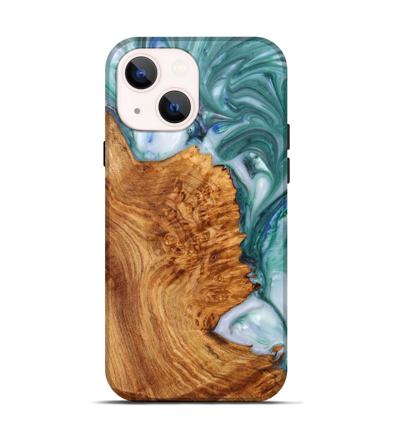iPhone 14 Wood+Resin Live Edge Phone Case - Avaz (Dark Green, 605581)