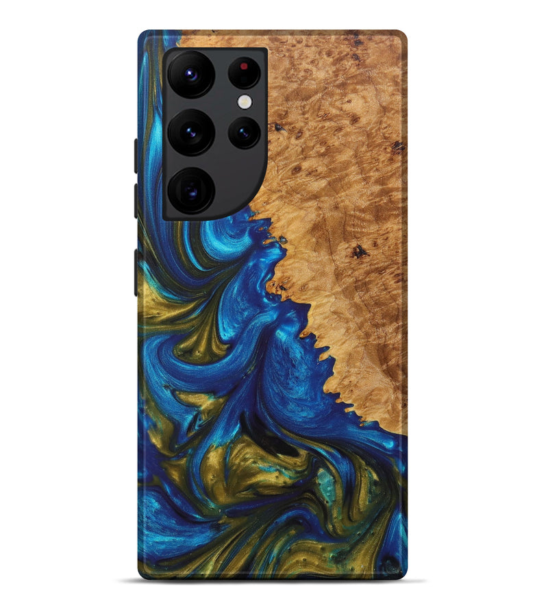 Galaxy S22 Ultra Wood+Resin Live Edge Phone Case - Abdiel (Teal & Gold, 628647)