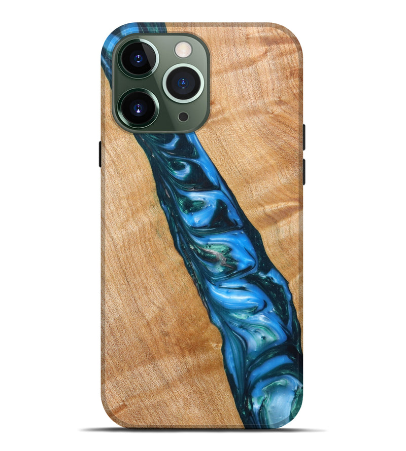 iPhone 13 Pro Max Wood+Resin Live Edge Phone Case - Aubree (Blue, 616727)