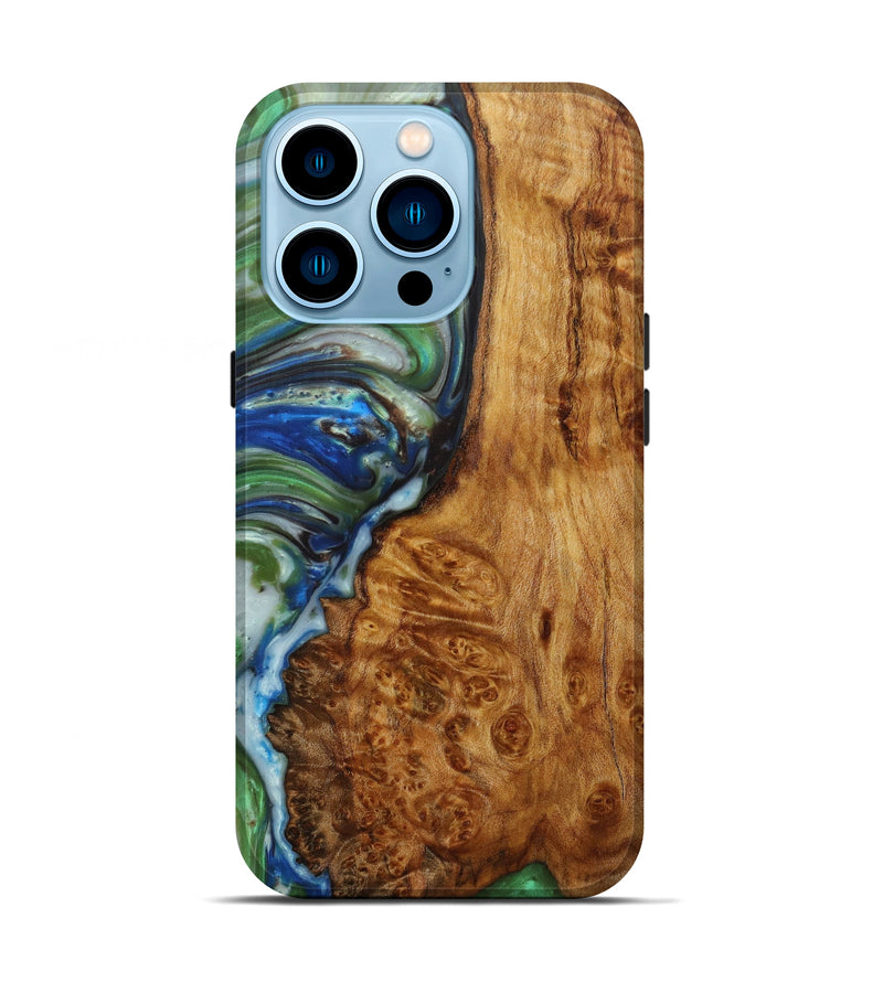 iPhone 14 Pro Wood+Resin Live Edge Phone Case - Maurice (Dark Green, 610681)