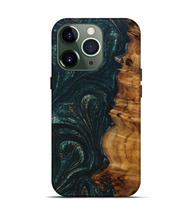 iPhone 13 Pro Wood+Resin Live Edge Phone Case - Isabel (Green, 646033)