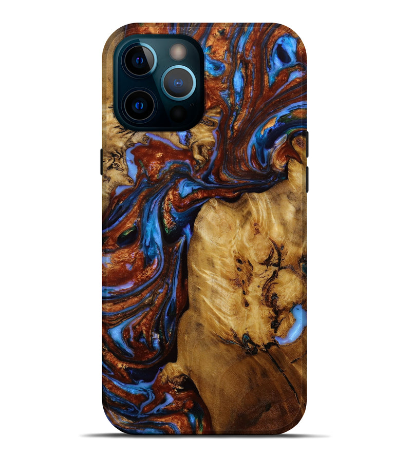 iPhone 12 Pro Max Wood+Resin Live Edge Phone Case - Leroy (Teal & Gold, 648566)