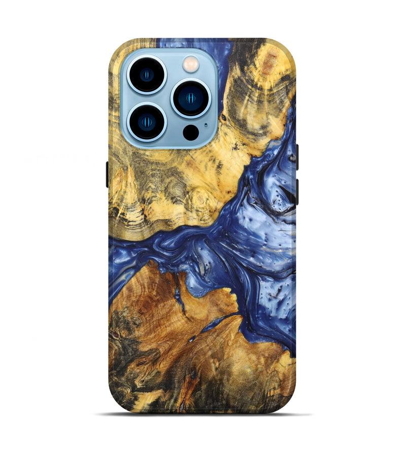 iPhone 14 Pro Wood+Resin Live Edge Phone Case - Leslie (Blue, 628665)