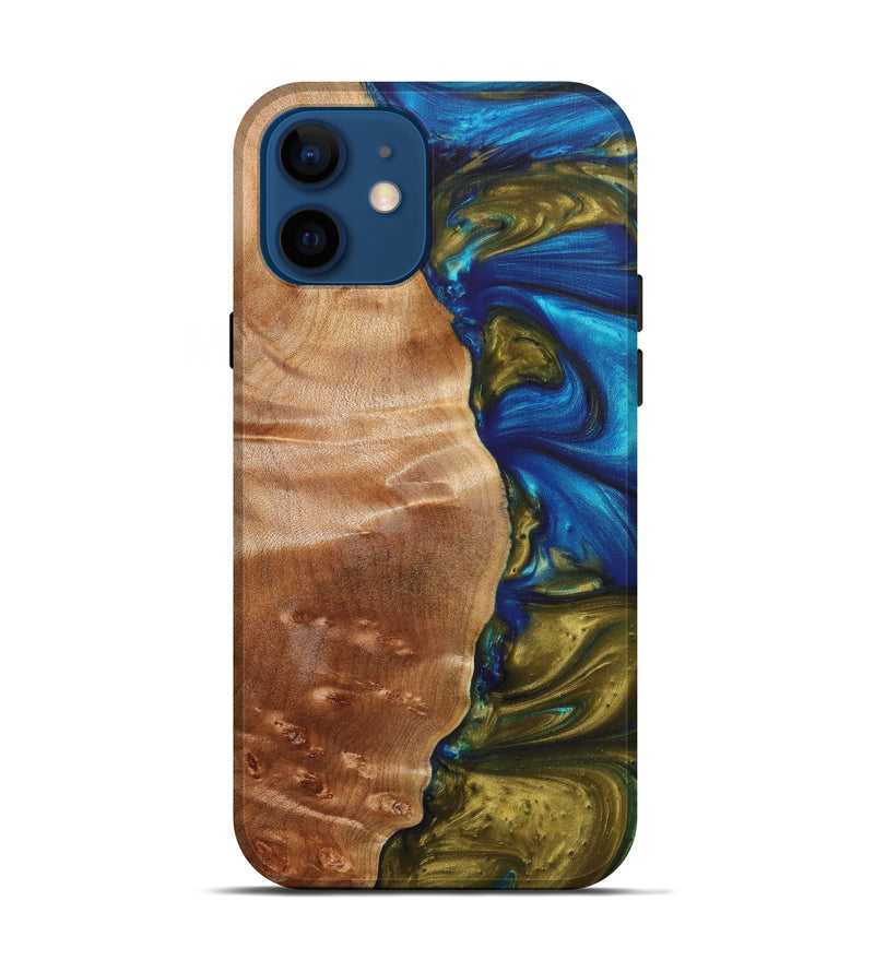 iPhone 12 Wood+Resin Live Edge Phone Case - Thelma (Teal & Gold, 637722)