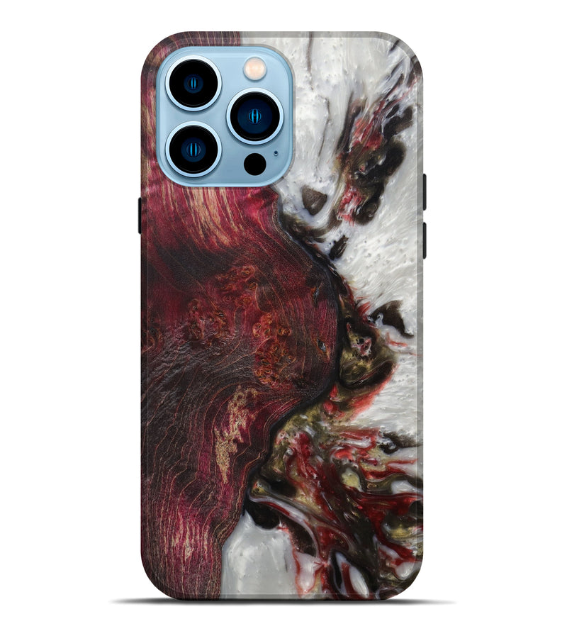 iPhone 14 Pro Max Wood+Resin Live Edge Phone Case - Dania (Dark Red, 593788)