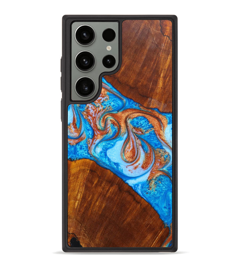 Galaxy S23 Ultra Wood+Resin Phone Case - Terrence (Teal & Gold, 635977)