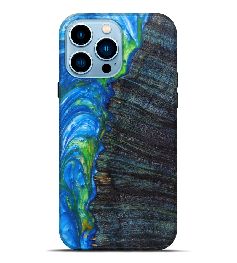 iPhone 14 Pro Max Wood+Resin Live Edge Phone Case - Maddison (Blue, 626893)