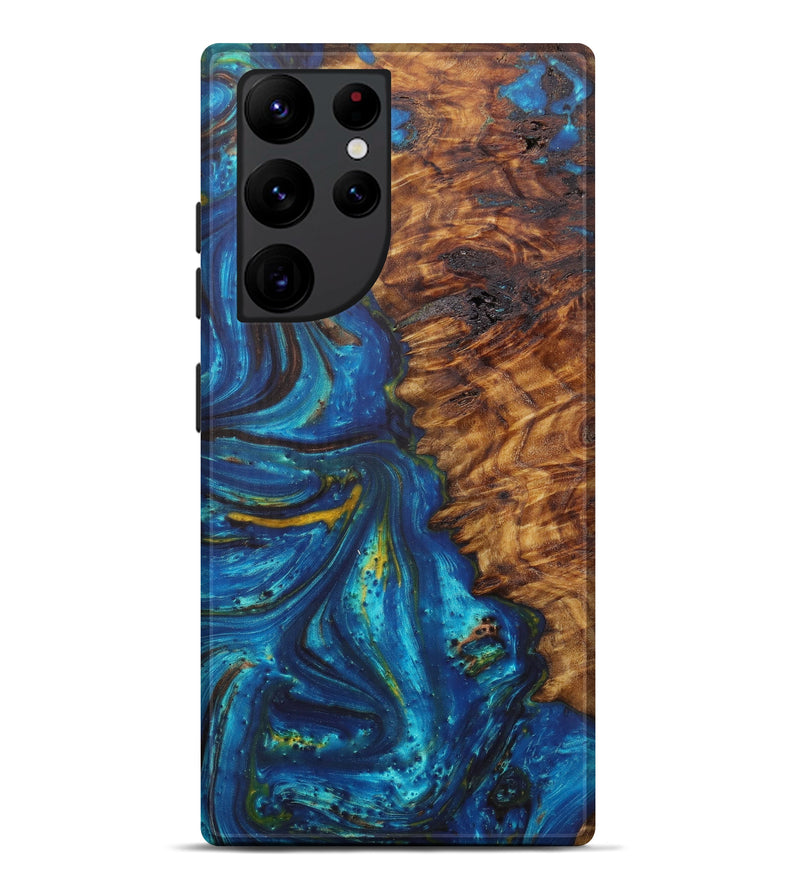 Galaxy S22 Ultra Wood+Resin Live Edge Phone Case - Blondy (Teal & Gold, 597289)