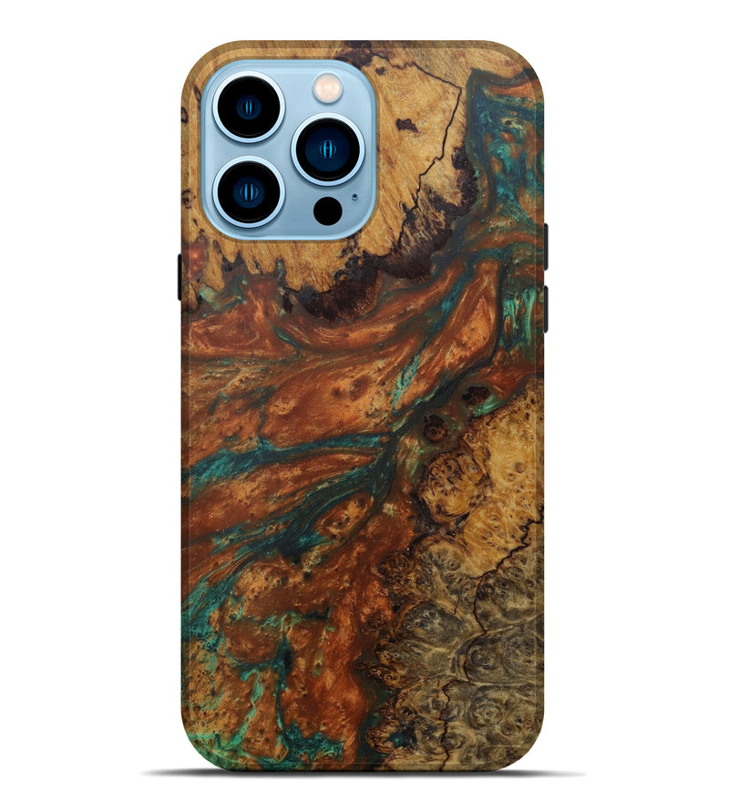 iPhone 14 Pro Max Wood+Resin Live Edge Phone Case - Ester (Dark Green, 594177)
