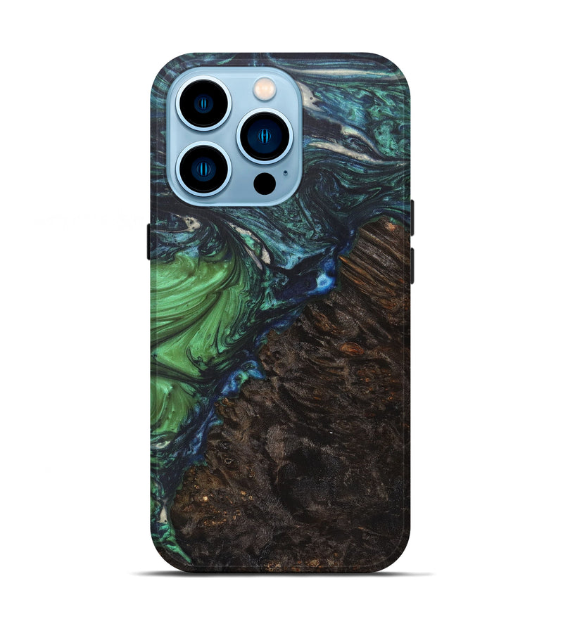 iPhone 14 Pro Wood+Resin Live Edge Phone Case - Erica (Dark Green, 607126)