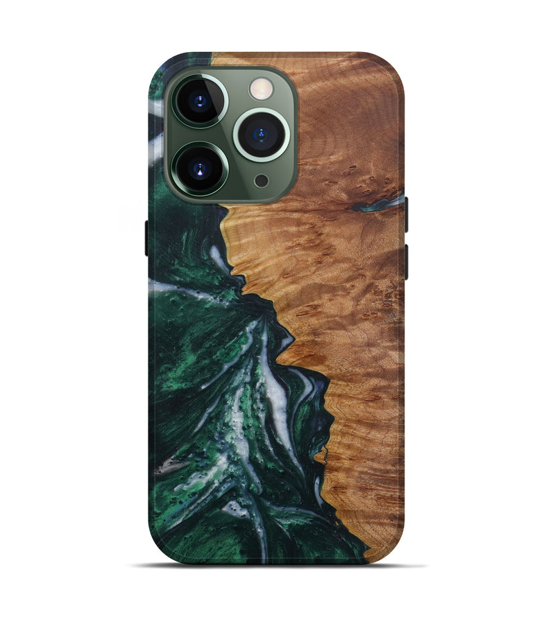 iPhone 13 Pro Wood+Resin Live Edge Phone Case - Ehab (Dark Green, 582864)