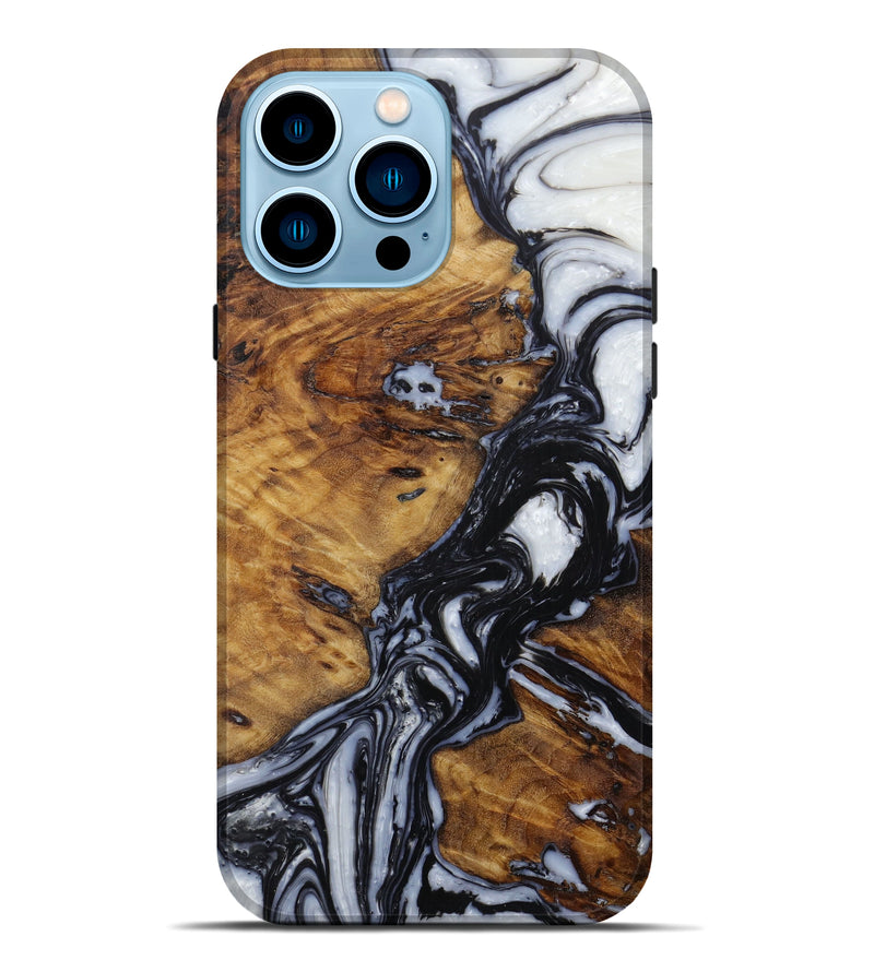 iPhone 14 Pro Max Wood+Resin Live Edge Phone Case - Terra (Black & White, 595989)
