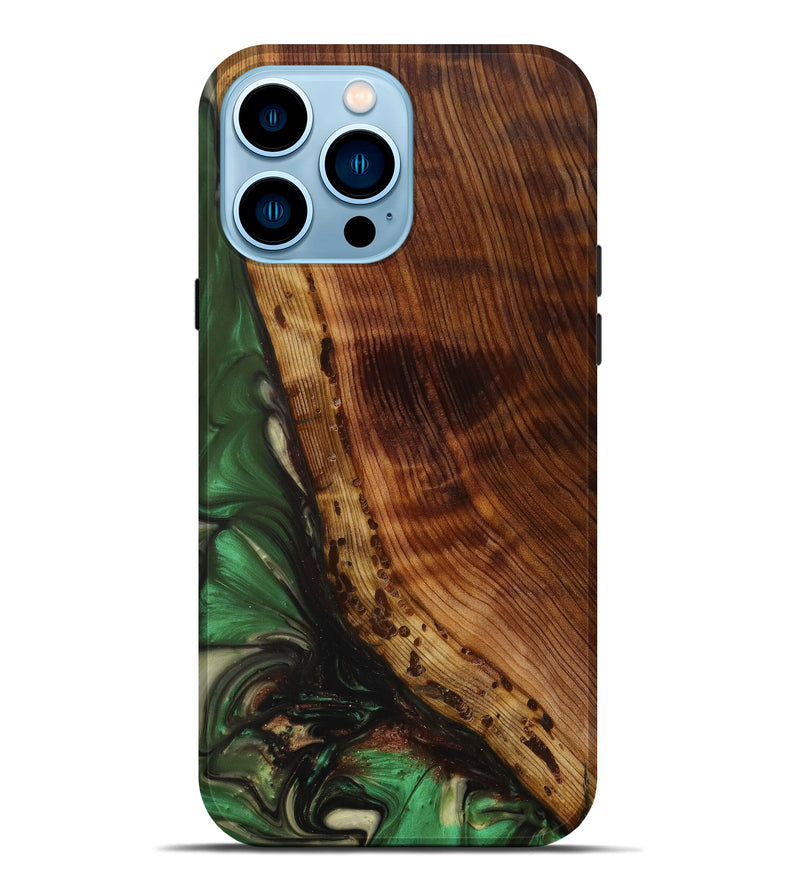 iPhone 14 Pro Max Wood+Resin Live Edge Phone Case - Julio (Dark Green, 619506)