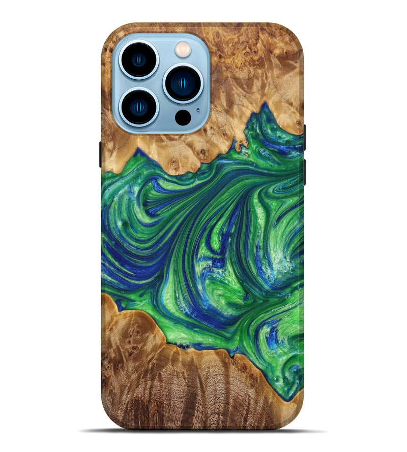 iPhone 14 Pro Max Wood+Resin Live Edge Phone Case - Rickey (Green, 639587)