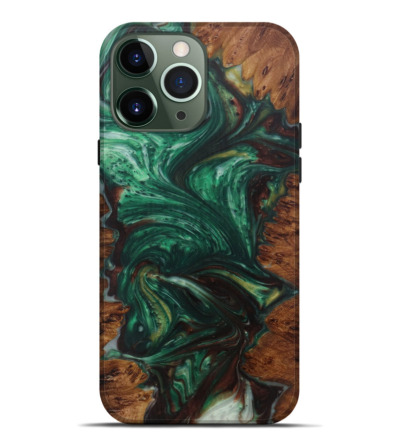 iPhone 13 Pro Max Wood+Resin Live Edge Phone Case - Joy (Dark Green, 573572)