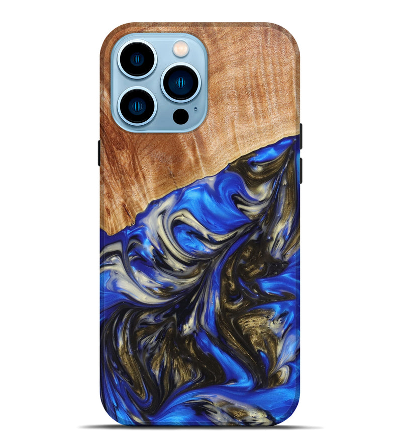 iPhone 14 Pro Max Wood+Resin Live Edge Phone Case - Kasey (Blue, 637724)