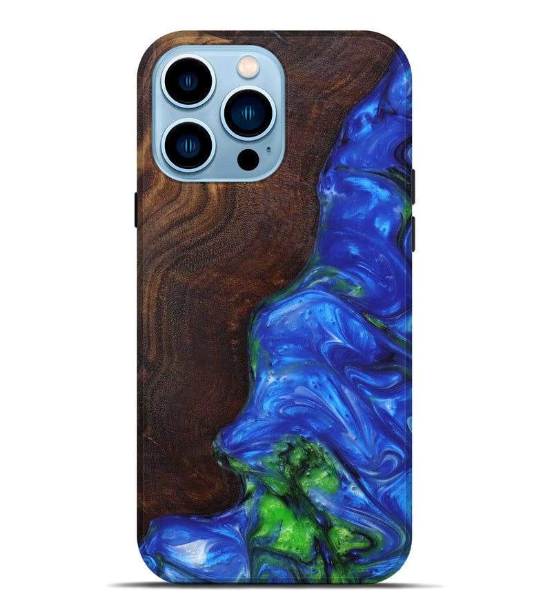 iPhone 14 Pro Max Wood+Resin Live Edge Phone Case - Jasen (Blue, 629347)