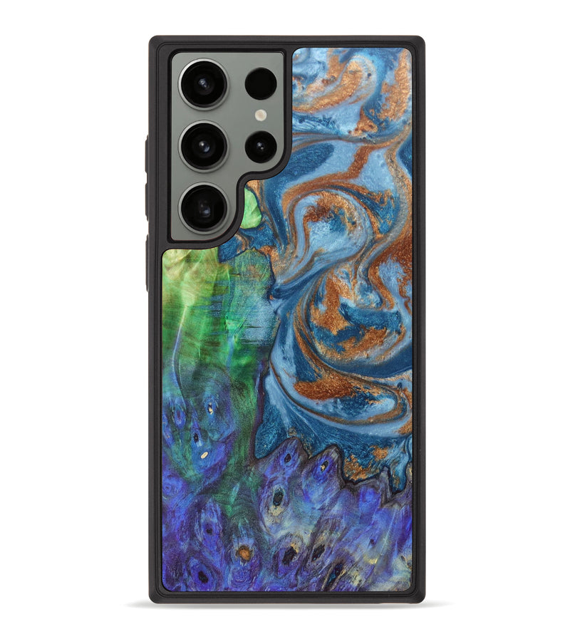 Galaxy S23 Ultra Wood+Resin Phone Case - Dara (Teal & Gold, 626214)