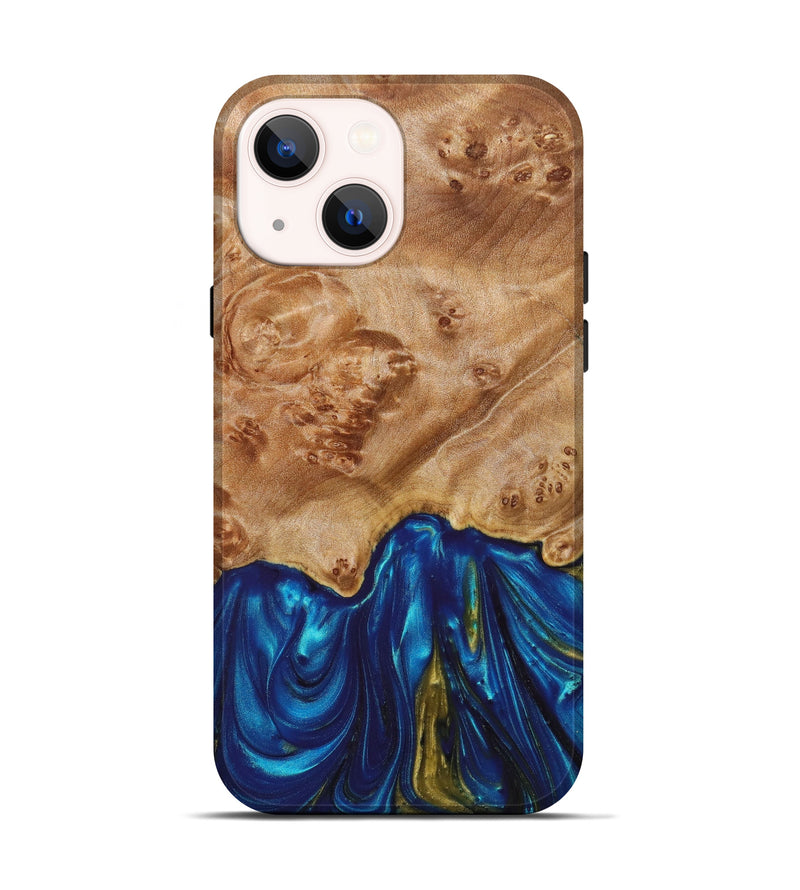 iPhone 13 Wood+Resin Live Edge Phone Case - Orion (Teal & Gold, 638545)
