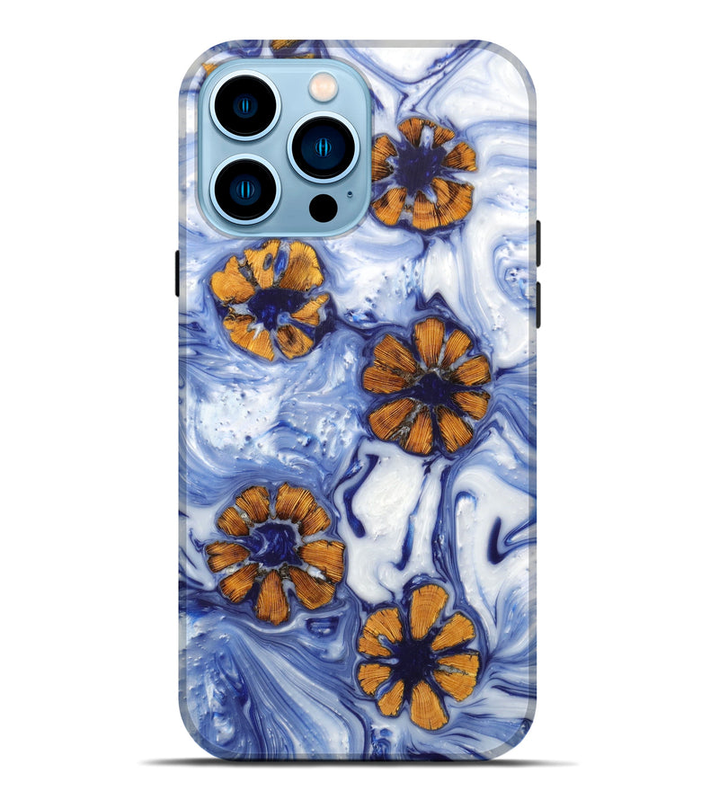 iPhone 14 Pro Max Wood+Resin Live Edge Phone Case - Kaitlin (Blue, 626977)