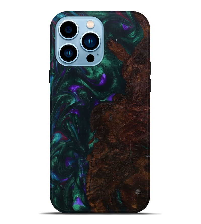 iPhone 14 Pro Max Wood+Resin Live Edge Phone Case - Cohen (Dark Green, 610670)