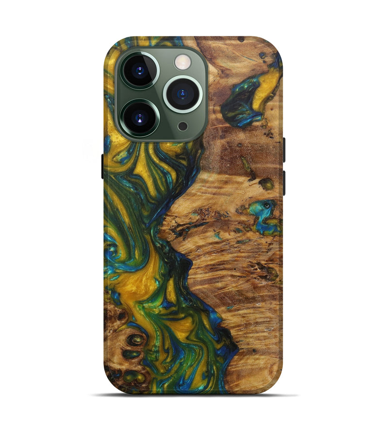 iPhone 13 Pro Wood+Resin Live Edge Phone Case - Aiden (Teal & Gold, 596302)