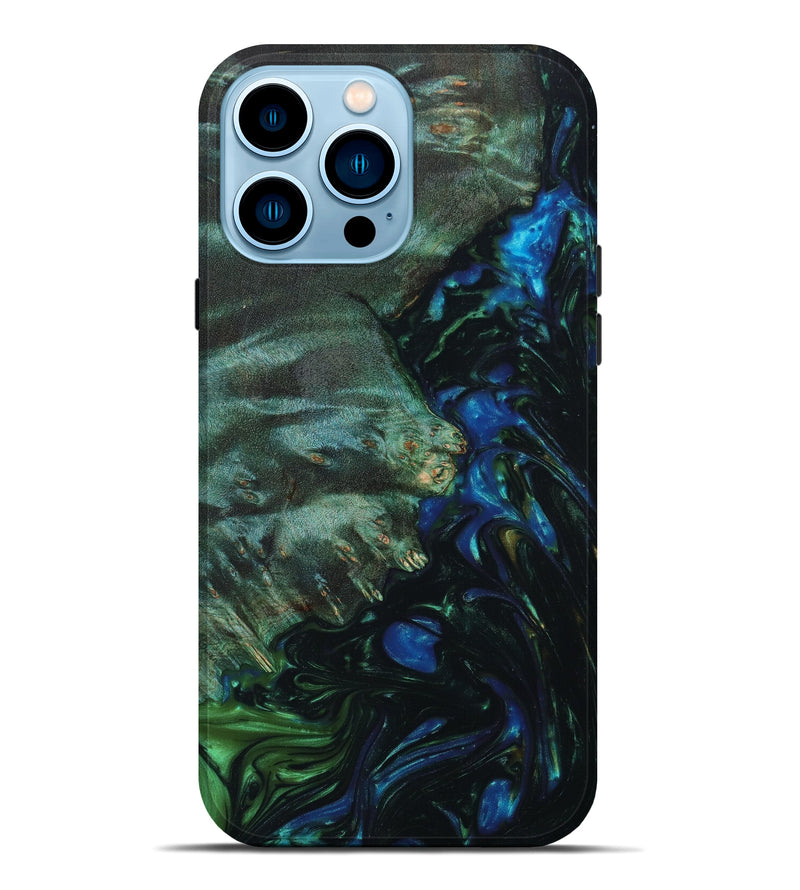 iPhone 14 Pro Max Wood+Resin Live Edge Phone Case - Lynnette (Green, 630102)