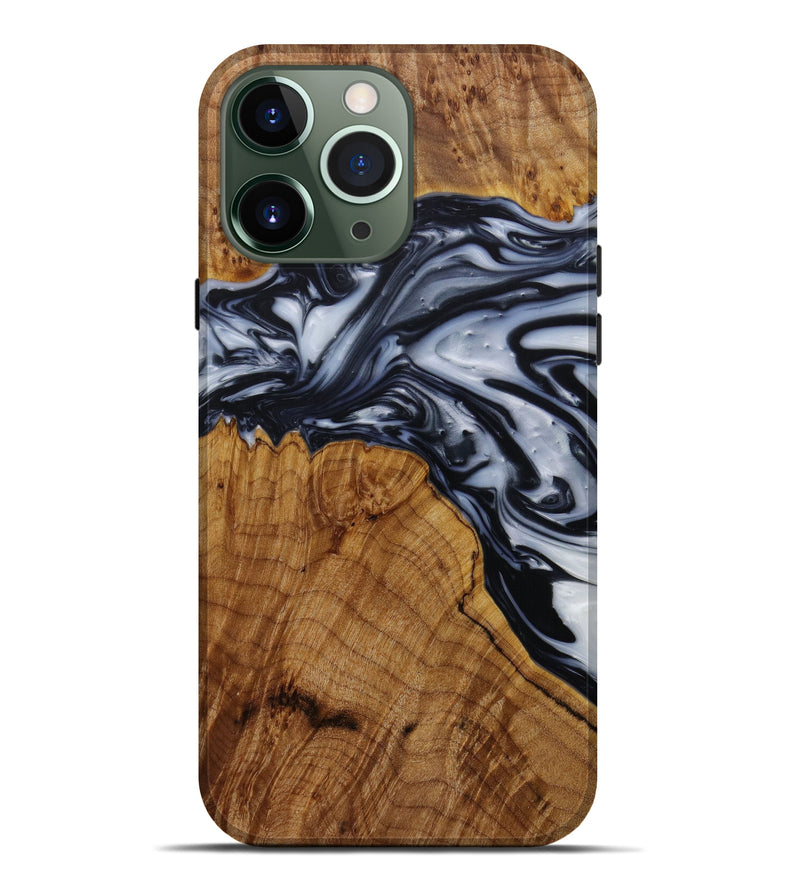 iPhone 13 Pro Max Wood+Resin Live Edge Phone Case - Roseanne (Black & White, 619519)