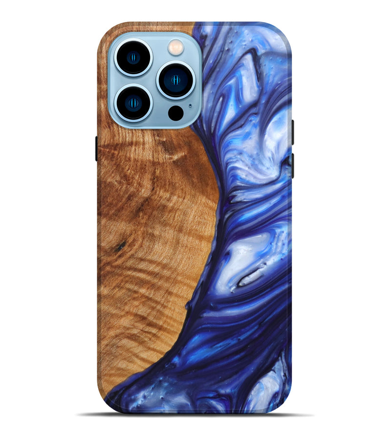 iPhone 14 Pro Max Wood+Resin Live Edge Phone Case - Kamila (Blue, 628541)