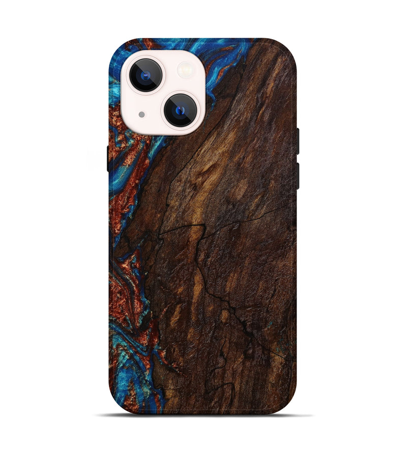 iPhone 13 Wood+Resin Live Edge Phone Case - Morris (Teal & Gold, 646901)
