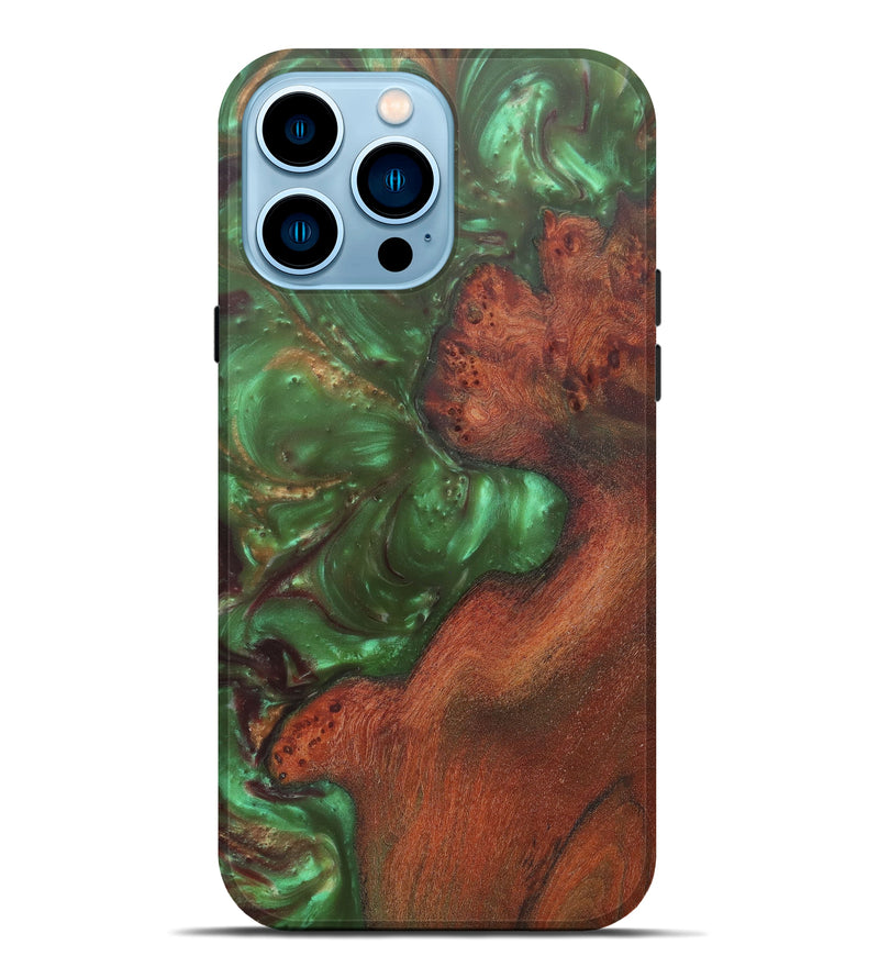 iPhone 14 Pro Max Wood+Resin Live Edge Phone Case - Yussuf (Dark Green, 600121)