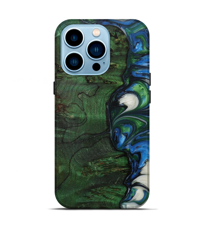 iPhone 14 Pro Wood+Resin Live Edge Phone Case - Lester (Dark Green, 619543)