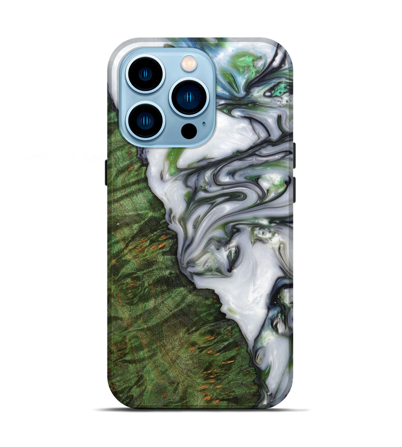 iPhone 14 Pro Wood+Resin Live Edge Phone Case - Laurie (Green, 635534)