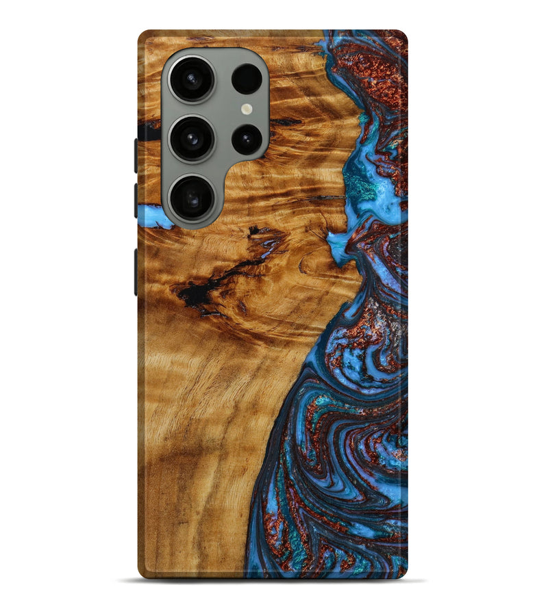 Galaxy S23 Ultra Wood+Resin Live Edge Phone Case - Angelique (Teal & Gold, 647622)