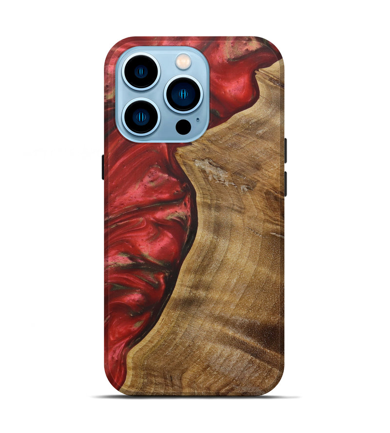 iPhone 14 Pro Wood+Resin Live Edge Phone Case - Desmond (Red, 623219)