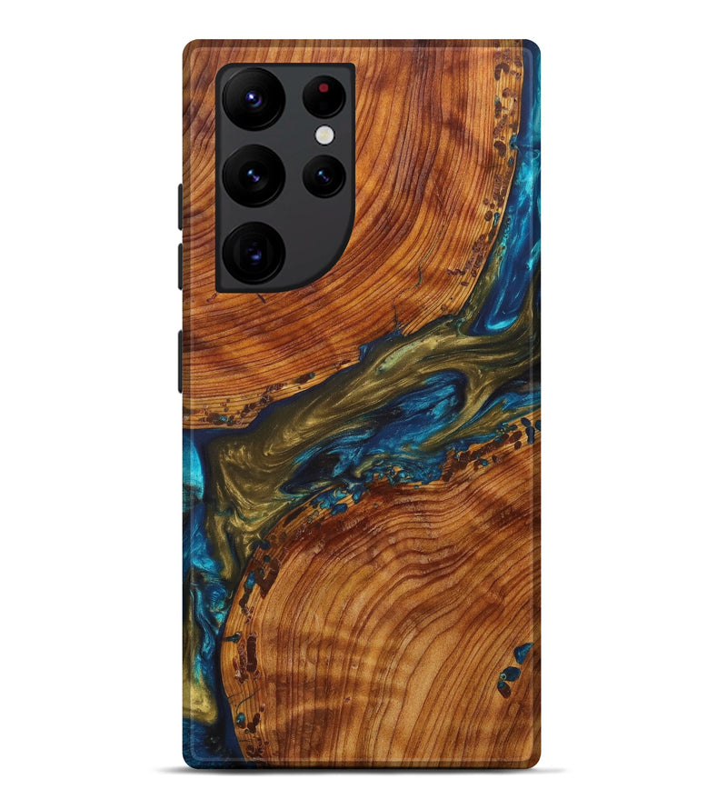 Galaxy S22 Ultra Wood+Resin Live Edge Phone Case - Lucina (Teal & Gold, 633525)