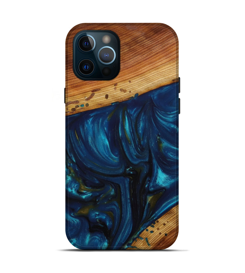 iPhone 12 Pro Wood+Resin Live Edge Phone Case - Malakai (Teal & Gold, 643199)