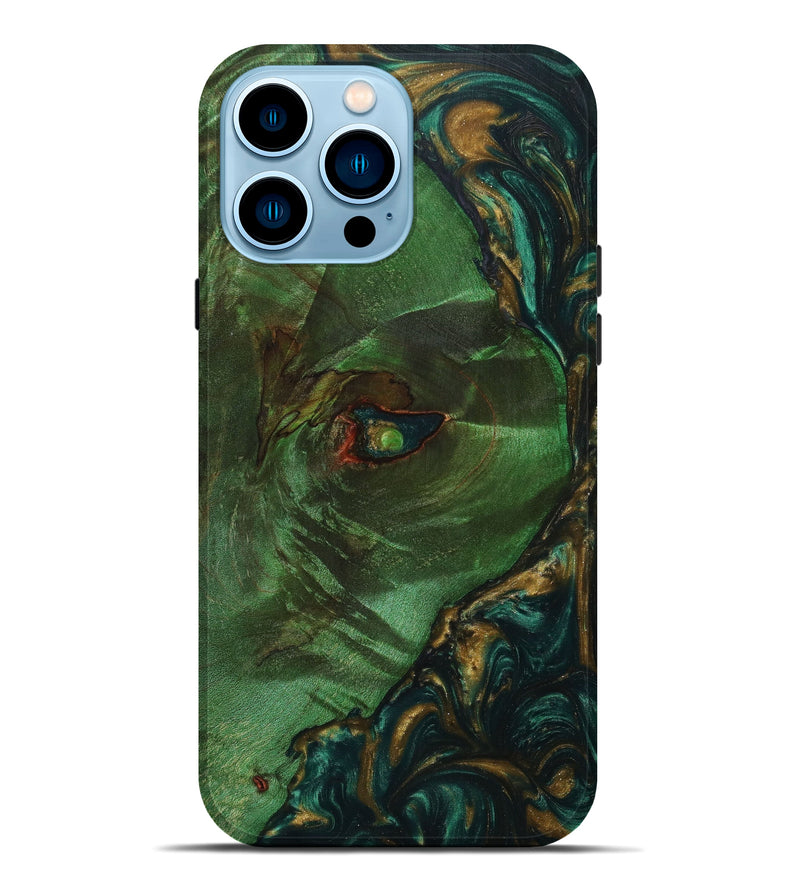 iPhone 14 Pro Max Wood+Resin Live Edge Phone Case - Johnathon (Green, 632701)