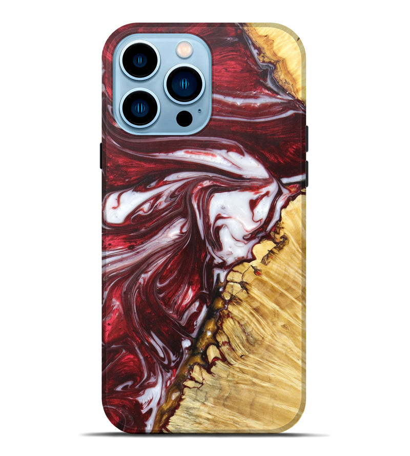 iPhone 14 Pro Max Wood+Resin Live Edge Phone Case - Heddi (Dark Red, 607170)