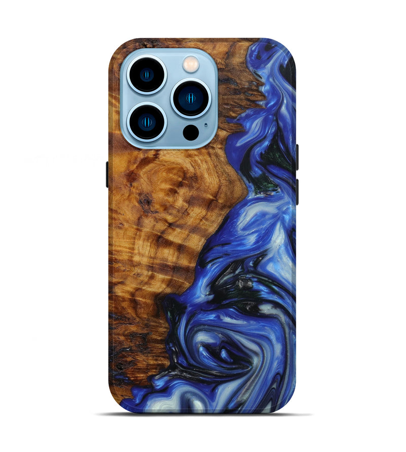 iPhone 14 Pro Wood+Resin Live Edge Phone Case - Maggee (Light Blue, 596646)